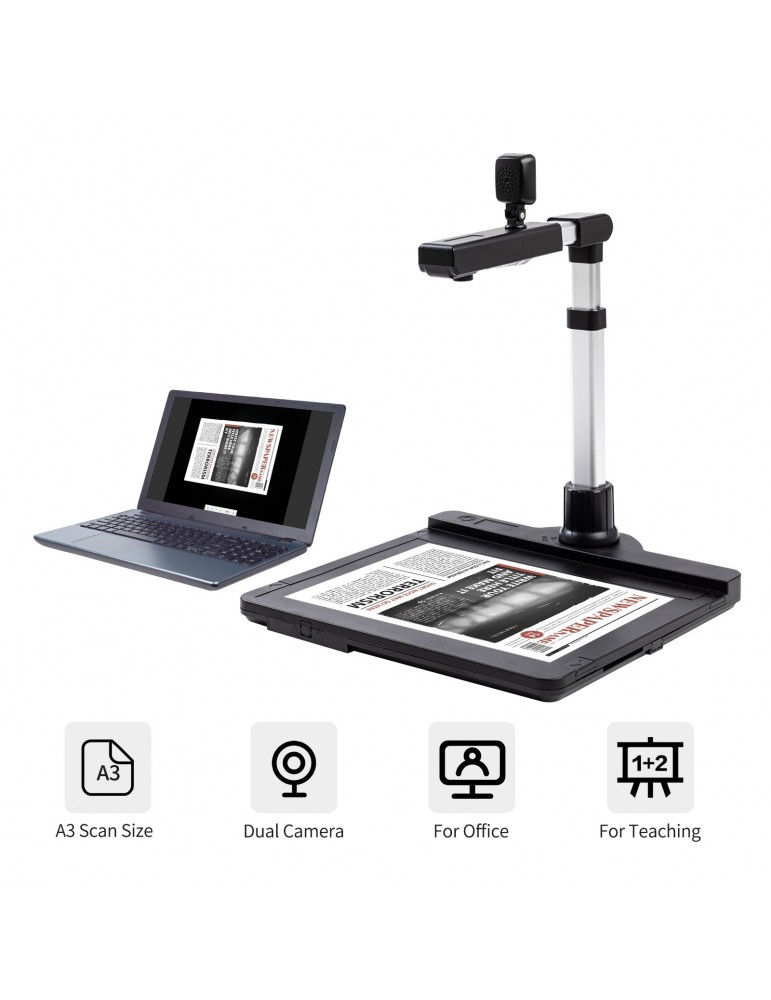 X1000 Document Camera Scanner A3 Capture Size Dual Camera USB2.0 High Speed Scanner with LED Light OCR Function Video Recording Convert to PDF Format for Office Classroom Online Teaching Distance Learning Education