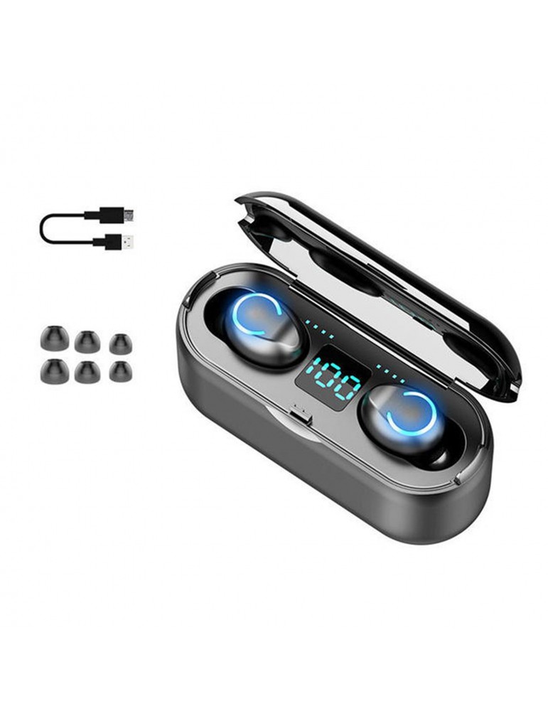 F9-8 True Wireless Stereo Earbuds In-Ear BT Earphones with Stereo Sound Noise Reduction Waterproof Wireless Earbuds with LED-Digital Display Touch-Control Headsets HD Call Headphoenes with MIC Compatible with iOS Android Black