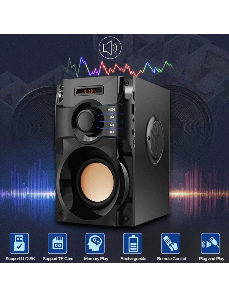 Big Power Wireless Bluetooth Speaker Stereo Subwoofer Heavy Bass Music Player AUX IN LCD Display FM Radio TF Card Slot U Disk Music Playing