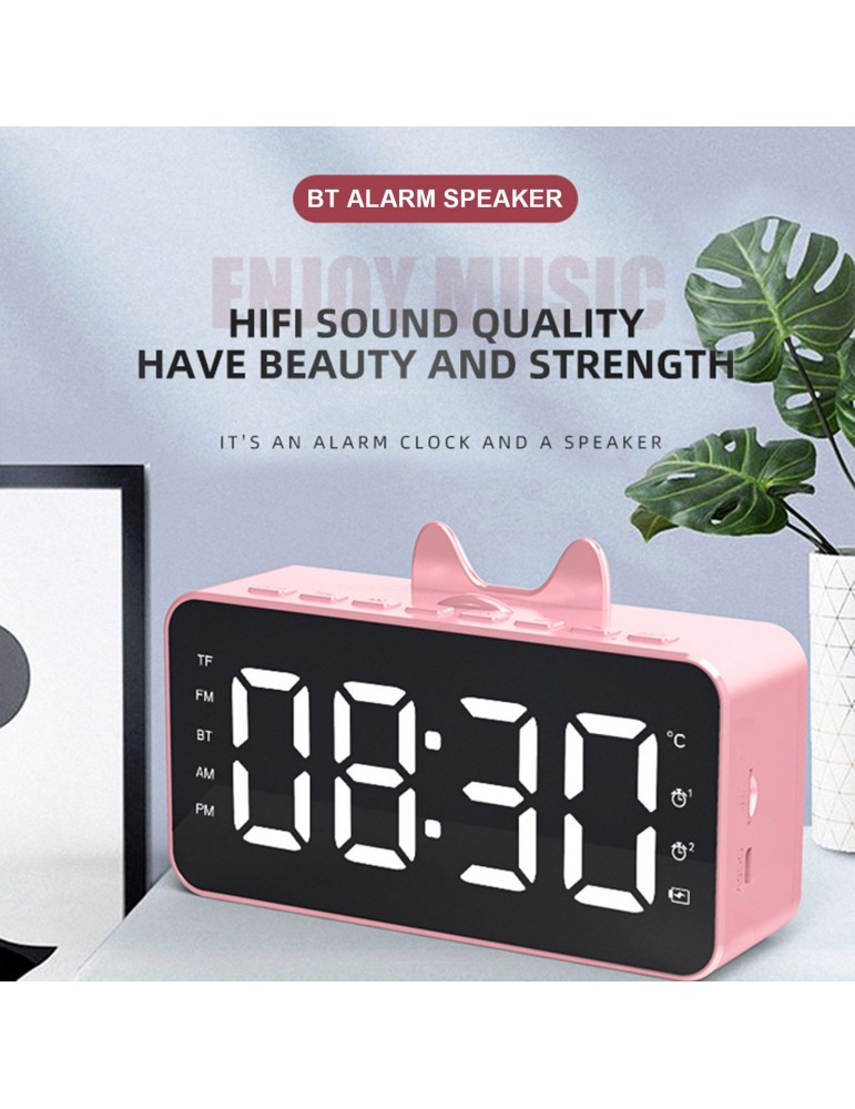 Q9 BT Clock Digital Speaker Mirror Alarm Clock LED Screen FM Radio Support 32GB TF Card Music Playing with USB Charging Cable