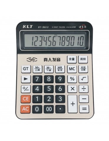 Office Desktop Calculator 12 Digit Large Display LCD Metal Surface Big Sensitive Buttons Battery Powered Electronic Calculator with Time Date Show Alarm Clock Function for Business Home Supplies