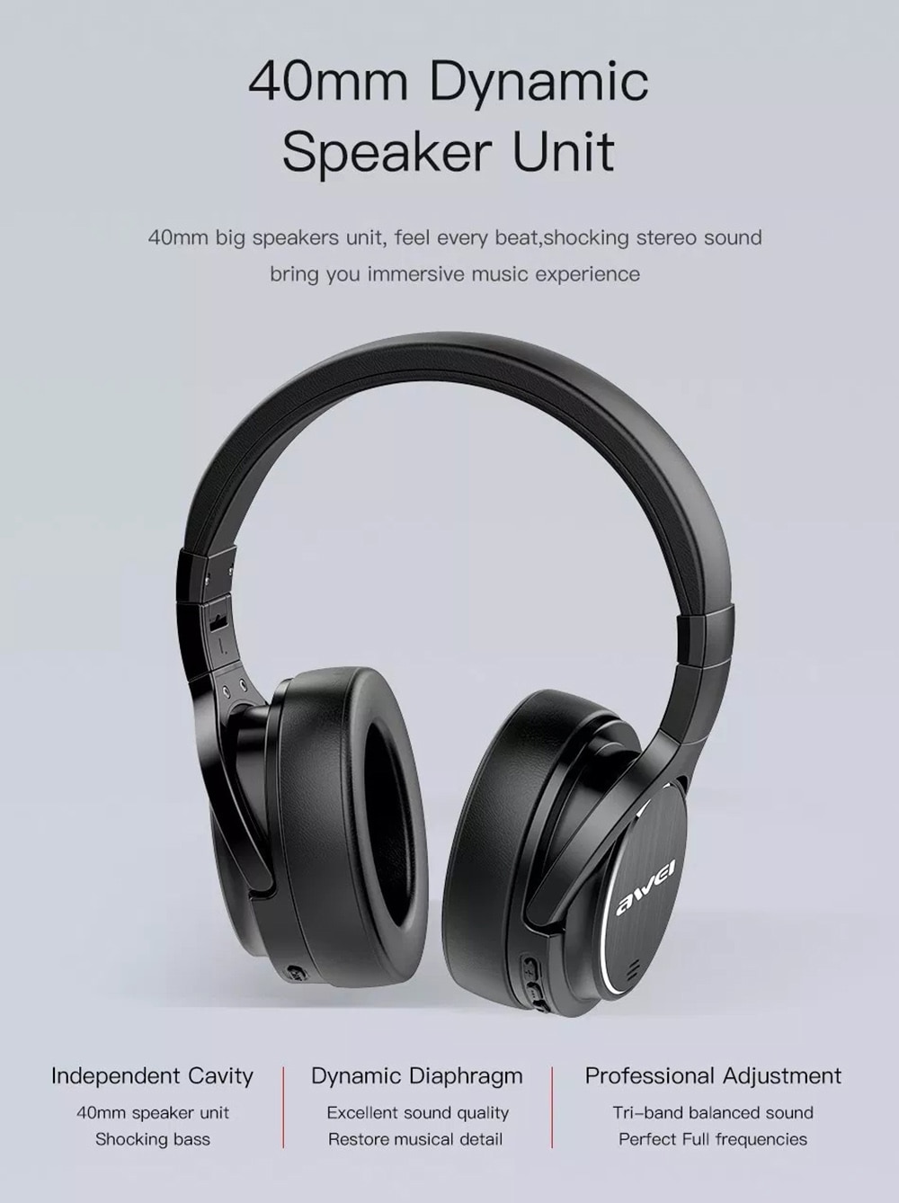 Awei A950BL ANC Gürültü Azaltma Bluetooth Kulaklık Kablosuz Kafa Bandı Kulaklık Mikrofonlu - Siyah